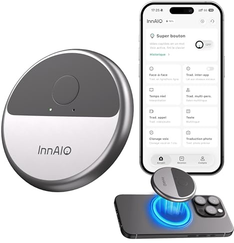 InnAIO T10 Traducteur Vocal Instantané AI, Traduction Bidirectionnelle en Temps Réel avec Clonage Vocal, Précision GPT, 140+ Langues, Traduit Appels Vidéo/Whatsapp, pour Voyage, Business