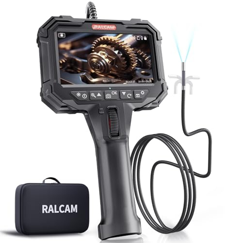 Ralcam Endoscopio con Luce, Display HD 5, Sonda 6,2mm 210° Rotante e Bloccabile, IP67, Cavo Semi-Rigido 1,5M, Telecamera per Ispezione Tubi, Auto e Casa