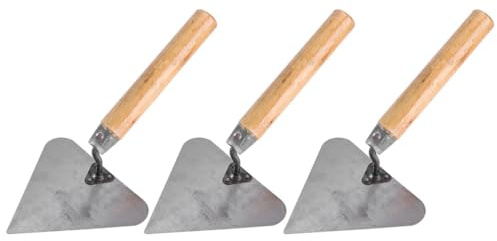 DEARMAMY Paleta de Albañilería Triangular 3 Piezas Acero Inoxidable Mango Madera Tamaño Grande para Yeso y Hormigón Herramienta Manual Práctica para Construcción y Acabado de Paredes