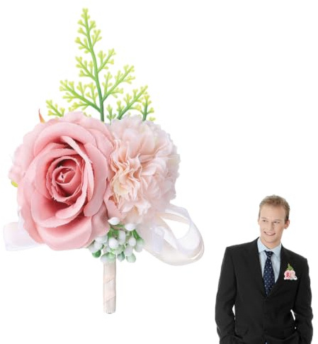 Boutonniere for Men Wedding Flower Boutonniere Groom Rose Buttonholes | Artificial Tulip Rose Flowers Boutonnieres Prom Suit Decoration for Wedding Prom Ceremony Anniversary Formal Dinner Party