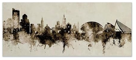Genérico Cuadro Skyline de Valencia en Sepia – Impresión en Lienzo con Bastidor de Madera | Paisaje Urbano Vintage para Salón y Oficina (100x52)