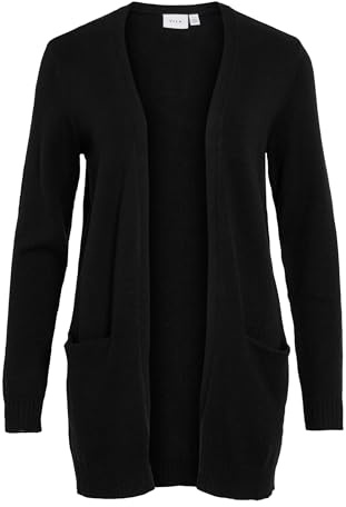 Vila Clothes Viril L/s Open Knit Cardigan-Noos, Chaqueta Punto Mujer, Negro (Black), 40 (Talla del Fabricante: Large)