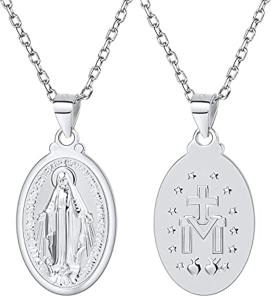 U7 925 Sterling Silber Halskette Damen Collier Heilige Maria Anhänger Halskette Mutter Gottes Oval Medaille mit Kette Jungfrau Maria Kette Herren Oval Anhänger Religiöse Schmuck für Geburtstag