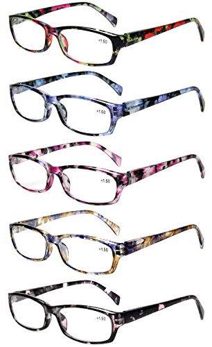 Kerecsen 5-Pack Reading Glasses Women Spring Hinge Pattern Design Glasses for Reading(+4.00, 5 Mix Color)