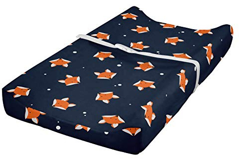 ABAKUHAUS Volpe Fodera per Fasciatoio, Piccolo arancione Foresta Mammifero, Fodera Morbida per Fasciatoio per Pannolini con Fori Fibbia di Sicurezza, Navy Blue Orange