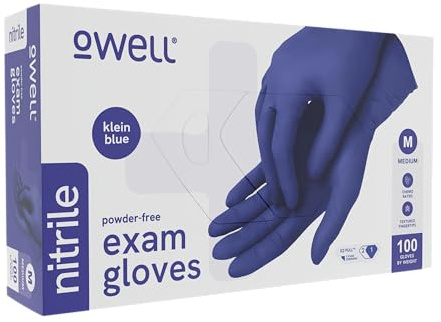 OWELL® Blue Medical Exam Nitrile Gloves – Disposable Gloves, Medium, 100 Count | Powder-Free, Latex-Free, Chemo Rated