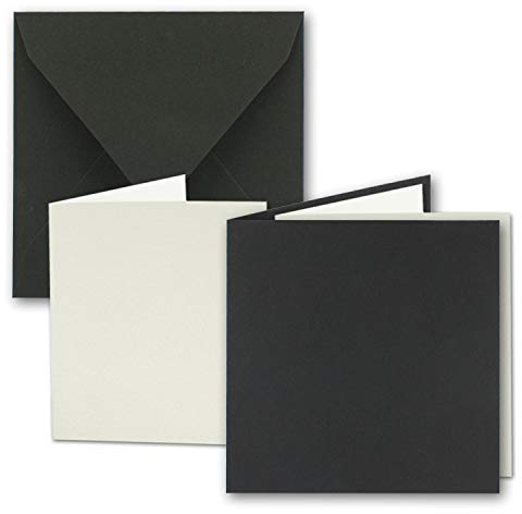 25x Quadratisches Faltkarten SET aus Kraft-Papier in Schwarz 15,0 x 15,0 cm - Doppel-Karten mit Briefumschlägen und Einlegeblättern aus Recycling-Papier - Serie UmWelt