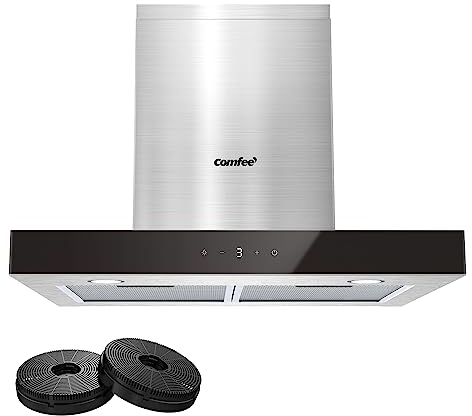 COMFEE' 60 cm Chimney Hood 60M77 Class A+++ Stainless Steel Extractor Hood with Recirculating & Ducting System, Gesture Control Extractor Fan Kitchen with Carbon Filters
