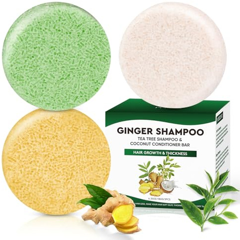 Pubpok Ginger & Tea Tree Bar Shampoo and Conditioner, for Anti Hair Loss, Promote Hair Growth, Clarifying Grease, Coconut Oil Conditioner Solid Bar for Deep Moisturizing & PH Balanced