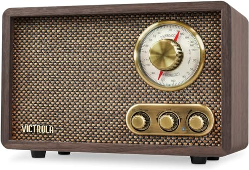 Victrola Willow – Retro träradio med Bluetooth och inbyggda högtalare: elegant & vintage-design, roterande AM/FM-ratt, bas- & diskantkontroll, trådlös streaming (Espresso)