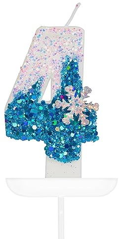 Candele Compleanno 4 Anno,3D Numero Candele,Frozen Blu Bianco Numero 4 Candele di Compleanno Candele Torta Decorazione, Adatto A Feste di Compleanno Festa Baby