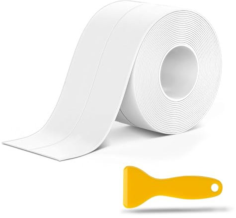 Adorfine Bath Sealant Strip Self Adhesive 5MX5CM Wide Caulk Strip Sealant Tape Bathroom Sealant White Waterproof Strong Sticky Simple Seal Tape for Shower,Toilet, Kitchen