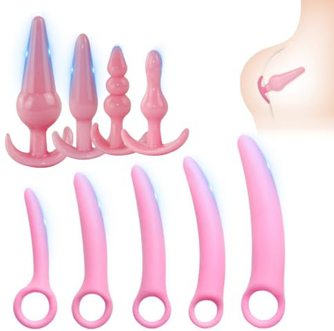 BDSMJOY Anal Plug Butt Plug Set, 9 PCS Analplug Adult Toys Anal and Vaginal dilators, Anal Beads Plug Kit Trainer for Men Women