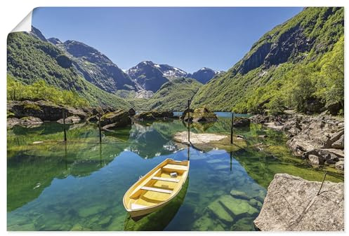 ARTLAND Wanddeko Poster & Kunstdrucke Wandposter 60x40 cm Maritime Deko Outdoor Berge See Idyll Boot Bondhusvatnet Norwegen U5HG