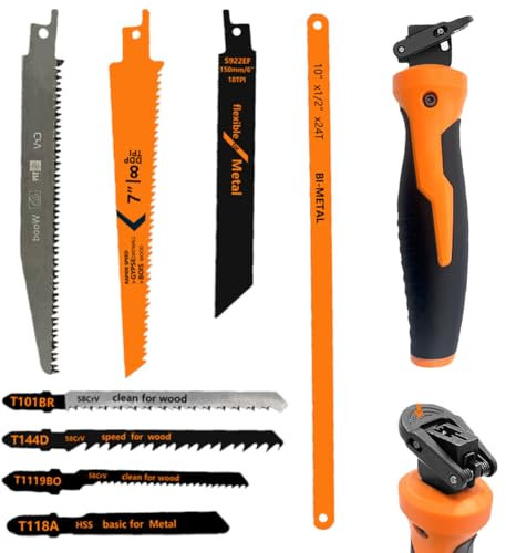 Metallsäge mit 8 Sägeblättern, Multifunktionale Handsäge zum Schneiden von Holz, Kunststoff, Metall und Sperrholz, 8 Stück Sägeblätter, Vielseitige Handsäge für alle Zwecke, Holzsäge, Metallsäge