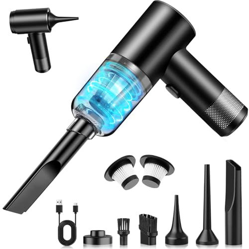 Handstaubsauger Akku, 8000PA Auto Staubsauger Stark, Mini Staubsauger mit Typ-C-Aufladung 20min Laufzeit,HEPA-Filterung,Leicht Tragbarer Handstaubsauger Kabellos für Auto,Küche und Büro,Schwarz