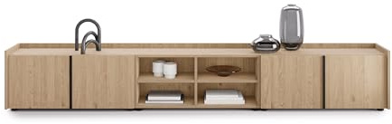 MOBILI FIVER, Mueble Bajo Romina (273,6x36x44 cm), con 4 Puertas, Madera Natural, 273.6 cmx36 cmx44 cm, Aglomerado y Melamina/Hierro, Mueble Buffet salón, Made In Italy
