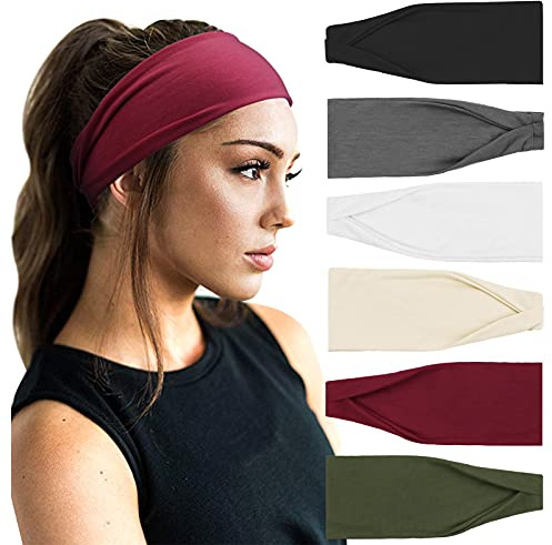 DRESHOW 6 Paket Pannband för Kvinnor Breda Elastiska Hårband Head Wrap Hårtillbehör