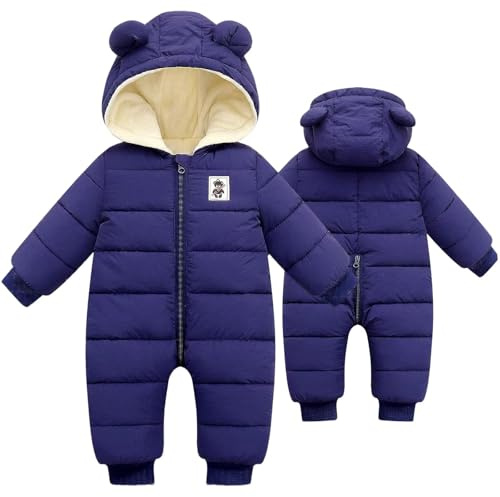 BYFRI Baby Snowsuit Unisex Infant Winter Clothes Newborn Coat 6-9-12 Months Bear Hooded Jumpsuit Toddler Snow Suit for Boys Girls