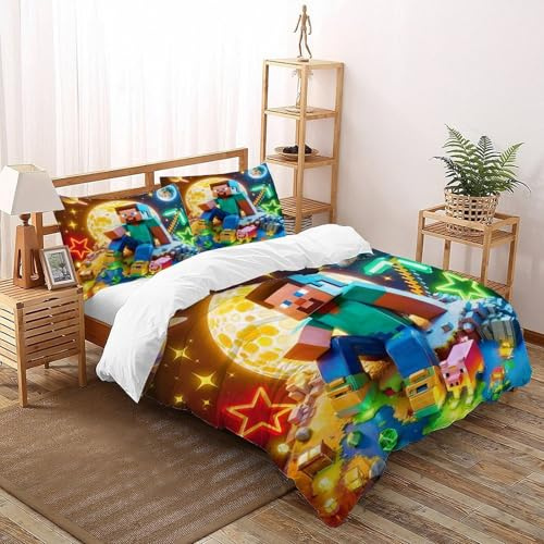 Mundo Juego De Cama Tamaño Elegant Comfort Lujoso Bloque de construcción Fundas De Edredón Lavables 3 Piezas -Incluye 1 Funda De Edredón Y 2 Fundas De Almohada(50 * 75),Double（200x200cm）