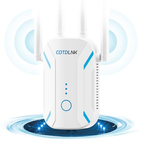 2026 COTDLNK Répéteur WiFi Puissant Amplificateur WiFi 1200Mbps 5GHz & 2.4GHz Amplificateur de Signal Internet sans Fil Double Bande WiFi Booster, Configuration Facile, Prise UE (Blanc A)