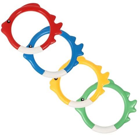 TOYANDONA Lot de 4 Anneaux de Plongée Colorés pour Garçon et Filles, de Natation et Plongée D’été en Plastique, Petit Format, pour Jeux Aquatiques et Piscine en Plein Air