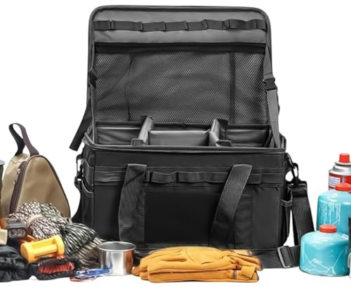 Generisch Sac de rangement tactique pour équipement de camping 30 L - Sac de rangement extérieur pliable robuste avec poignées, bandoulière et porte-hache, polyvalent pour les voyages, W