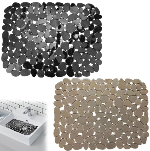 Varenzya 2 Pièces Tapis Evier Cuisine (Gris Translucide + Noir)