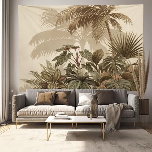 JRISEMECY Tapices De Bosque Tropical De Palmeras Tapiz Decorativo Pared, 230X180Cm Plantas Retro Tapiz Para Colgar Arte Estéticos De Pared Para Dormitorio, Sala De Estar, Dormitorio, Beige