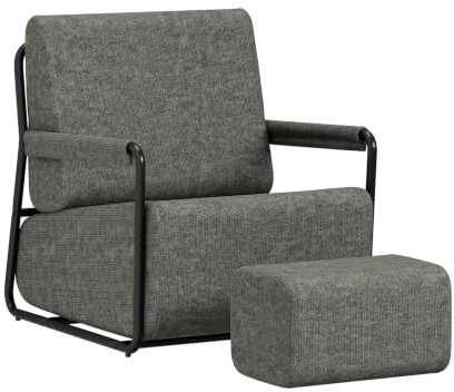 SoBuy Soffa med pall, 30D högelastisk skumfyllning, 67 x 74 x 78 cm | Relaxfåtölj med ryggstöd och fotstöd, ergonomisk design, för sovrum vardagsrum och små rum, grå, FST99-DG