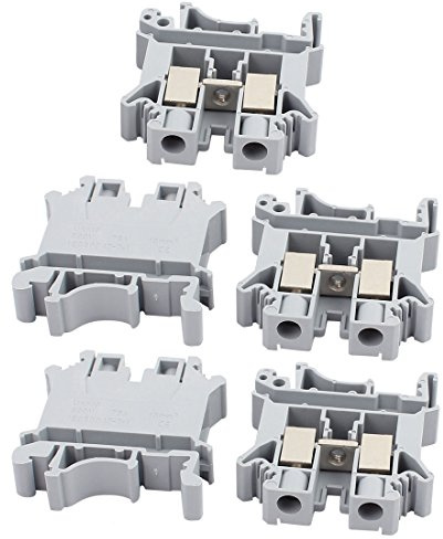 sourcing map 5pcs UK-10N Bloque Borne de Terminales de Guía de Montaje en Carril DIN de 800V 76A 10mm2 Cable Gris