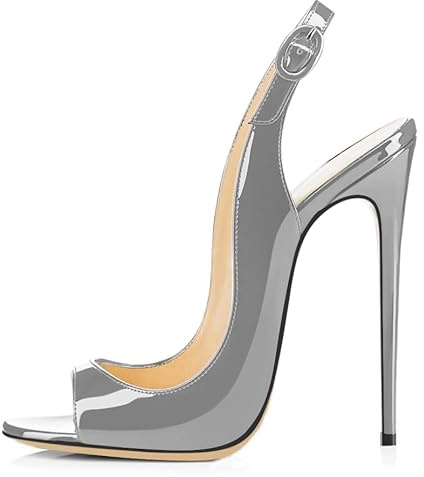 EDEFS Peep-Toe Sandales,Eté Boucle Chaussures,Cuir de Synthétique,Gris,Femme - T.37