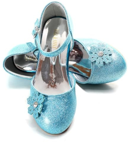 ELSA & ANNA Zapatos de princesa niña - 3 cm tacón - Zapatos de fantasía con brillos y cristales - Para fiestas, cumpleaños y cosplay - Tacones niña princesa (BLU11)