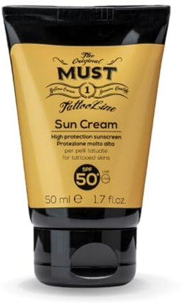MUST - Protezione Solare per tatuaggi Colorati e Neri Lenitiva ed Idratante Protegge La Pelle E Prolunga La Vita Del Colore Del Tattoo Non Macchia Made in Italy 50 ml