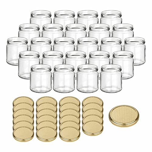 gouveo Lot de 24 Pots à Confiture 500g «Miel» avec Couvercle à Vis Nid d'Abeille - Pots de Conservation avec Bouchon à Vis TO82 - Pots de Conservation Vides, Pots à Vis (HGTO500BW)