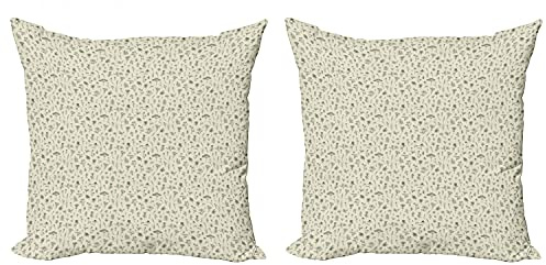 Lunarable Lavender Decorative Throw Pillow Case Pack of 2, Hand Drawn Sketchy Calendula Clover Chamomiles Valerian Natural, Couch Bedroom Living Room Cushion Cover, 20, Eggshell Hunter Green