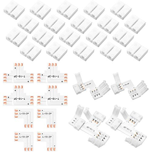 Mudder 28 Conectores de Tira LED de 3 Pines Conector de Luz LED sin Soldadura 10 mm Extensión de Luz LED en forma de L Conectores Adaptadores LED sin Soldadura para Tira LED WS2811 WS2812B SK6812