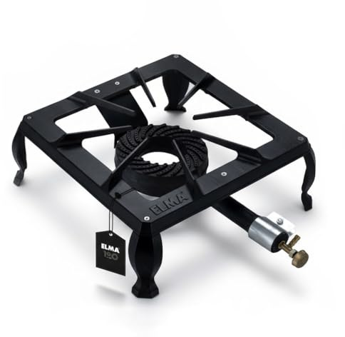 ELMA Hornillo a Gas de Fundición Compatible con Gas Butano y Gas Propano 40x 40x16cm I Válvula de Seguridad e Instrucciones de Montaje Incluido