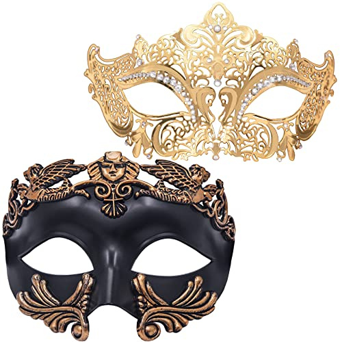 MYSEUNI Masquerade Mask - Venetian Metal Rhinestone Filigree Women & Men for Cosplay Halloween Party Mardi Gras Masquerade Ball
