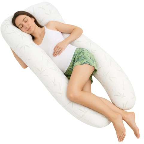 Bedding Home 9ft U Shaped Pregnancy Pillow with Removable Bamboo Cover, Hollow Fiber Body Pillow for Adults, Side Sleeper Maternity Pillow for Sleeping, Breastfeeding and Post-Surgery Recovery