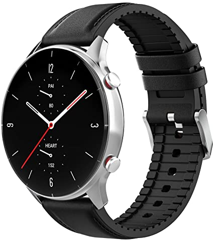 MoKo Correa Compatible con Amazfit Bip 6/5/Balance 2/1/GTR 4/3/3 Pro/2/2e/GTR 47mm/Stratos 3/2/Cheetah Round/Pro, 22mm Pulsera Deportiva de Cuero y Silicona Híbrido para Hombre Mujer, Negro