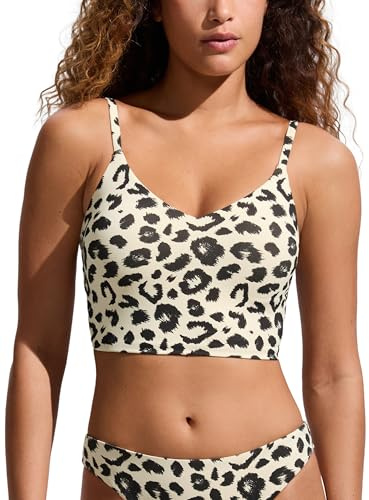 CRZ YOGA V Shaped Longline Bikini Tops Primulin Leopard Small