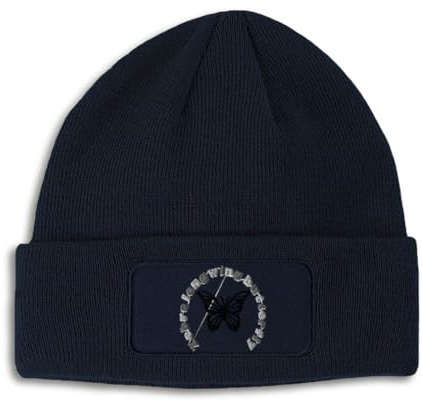 Custom Patch Beanie Zebra Longwing Butterfly Winter Hats Acrylic Skull Cap Hats for Men & Women 1 Size Navy Design Only