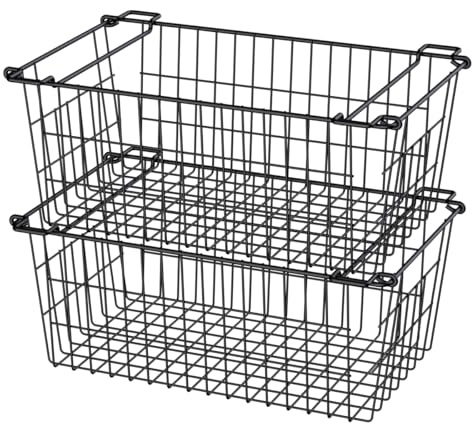 SANNO Aufbewahrungsbehälter für Gefrierschrank, stapelbare Drahtkörbe für Speisekammer, Aufbewahrung und Organisation, Speisekammer, Aufbewahrungsbehälter mit Griffen, stabiles Metall, 40 cm