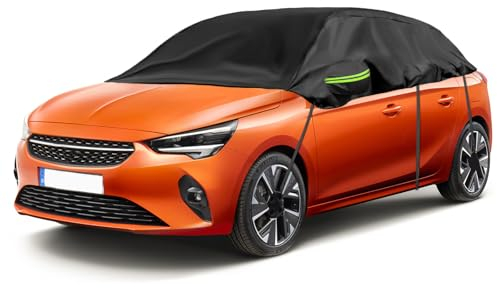 Opaltool Halbgarage für 2006-2014 O-pel Corsa D, 2014-2019 O-pel Corsa E, 2019-2023 Corsa F, Schwarz Maßgeschneidertes Autogarage Softtop Halbabdeckung mit Verstellbaren Haken und Ohrkappen