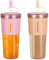 ZgoEC 710ml Becher mit Deckel und Strohhlam, 2 Stück Mehrweg Trinkbecher mit Strohhlam, Plastikbecher Tumbler Becher, Eiskaffee Becher Smoothie Becher für Trinken Zuhause Garten (Rosa+Orange)
