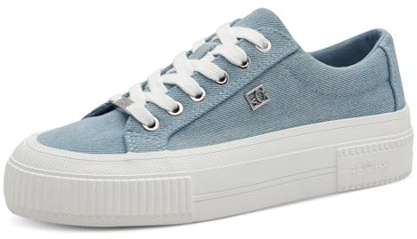 s.Oliver Damen Plateau Sneaker mit Schnürsenkeln Bequem, Blau (Denim), 39 EU