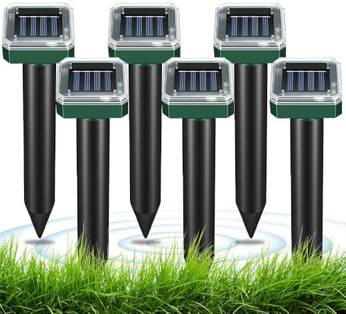 KBIBCK Solar Maulwurfschreck, 6 Stück Ultrasonic Maulwurfschreck, Wühlmäuse Vertreiben für den Außenbereich zur Abwehr von Maulwürfen und Erdhörnchen in Rasenflächen und Gärten