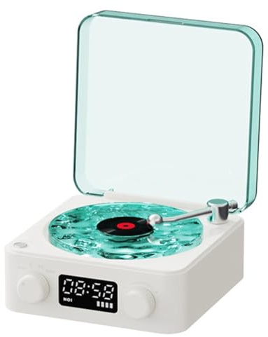 MAKIVI Nouveau RéVeil RéTro Tourne-Disque Bluetooth Audio Haute Qualité sans Haut-Parleur Caisson de Basses Portable Blanc