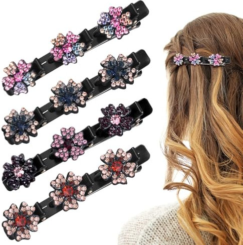 4 Stück Haarspange 3 Clips Glitzernde Kristall-Stein Geflochtene Haarspangen Damen Haarspange Doppelschicht Mini Haarspangen Geflochtene Elegante Haarstyling Clips für Damen und Mädchen